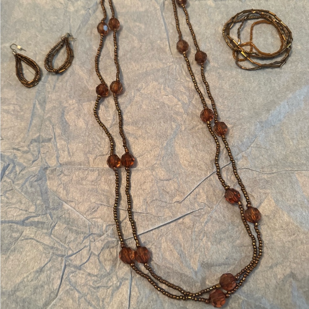 Charming Charlie Brown Beaded Layering Necklace Set